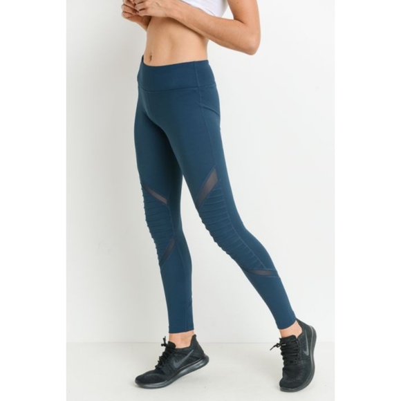 Mono B Pants - Moto Mesh Full Leggings Teal-Blue